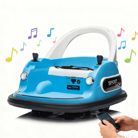 12V Bumper Car Ride on with Remote Control, Toddler Boy Toys Age 3-5 with Anti-Collision Padding, Girl Riding Toys 3-5 with Safety Belt, 360° Spin Ride on Toys with LED Lights, Bluetooth, Blue