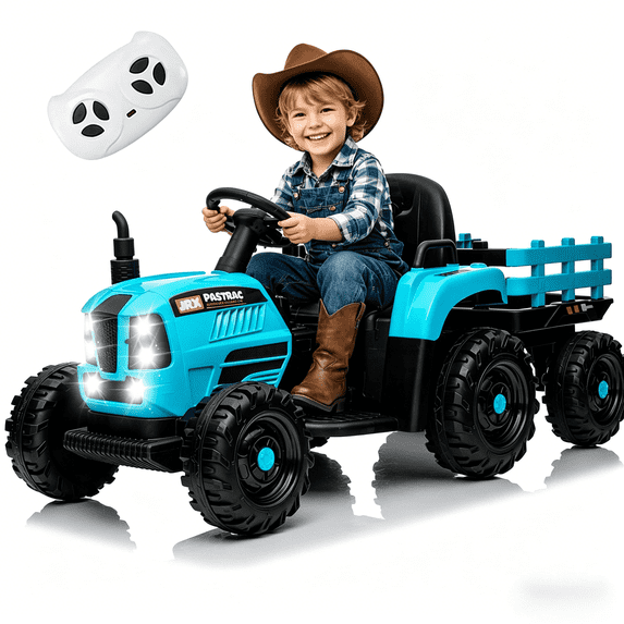 Xuanlur 24V Powered Ride on Tractor, 24 Volt Ride on Toys Car for Kids with Trailer, Max 5Mph, Remote Control, Music Player, Bluetooth, LED Light, 400W Power Car Wheels-Blue
