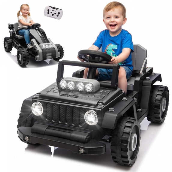 2-in-1 12V Kids Ride On Building Block Car, Electric Truck Car/Kart-Switch Freely, DIY Assembly Electric Toy with Parent Remote Control, Toddler Gift Car for Boys Girls Ages 2-4, Black