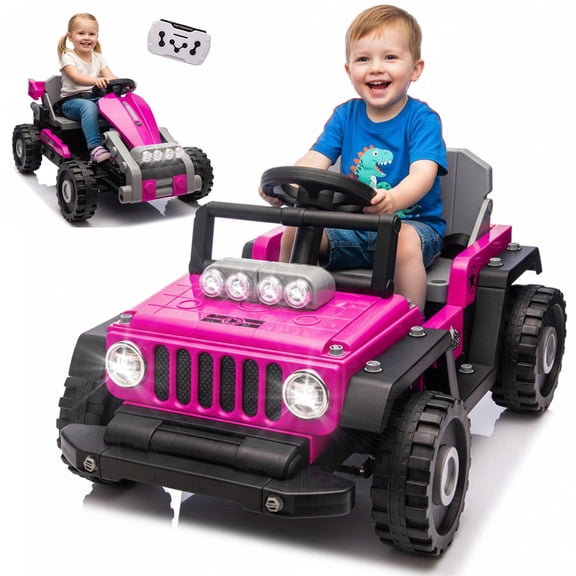 Xuanlur 2-in-1 12V Kids Ride On Building Block Car, Electric Truck Car/Kart-Switch Freely, DIY Assembly Electric Toy with Parent Remote Control, Toddler Gift Car for Boys Girls Ages 2-4, Pink