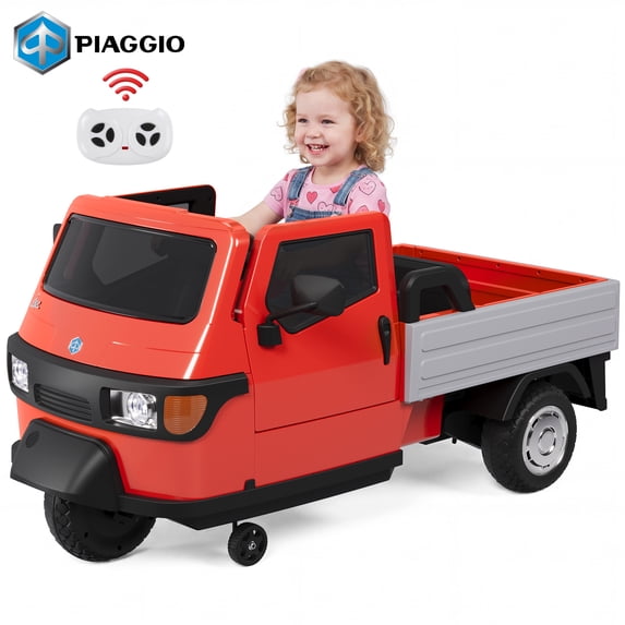 12V Ride On Truck with Remote Control, Licensed PIAGGIO Ride on Cars, Electric Car w/ Wireless Audio, Music, Battery Indicator, Volume Adjustment, Red