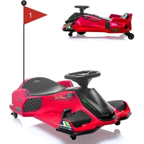 12V Ride on Drift Car,Electric Drifting Go-Kart High/Low Variable Speed with 5 Wheels,Built-in Music,Front+Tail LED Light,Low-Power Alarm(Red)