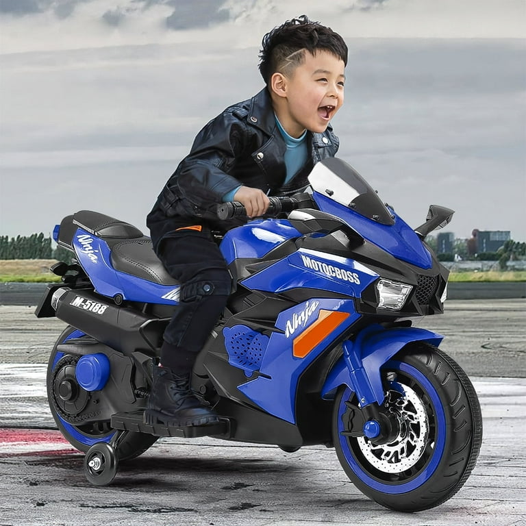 12V Ride on Motorcycle for Kids Battery Powered 2 Wheels Motorcycle Toy with Bluetooth Music Light Blue