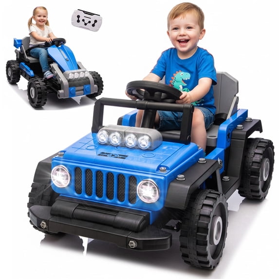 2-in-1 12V Kids Ride On Building Block Car, Electric Truck Car/Kart-Switch Freely, DIY Assembly Electric Toy with Parent Remote Control, Toddler Gift Car for Boys Girls Ages 2-4, Blue