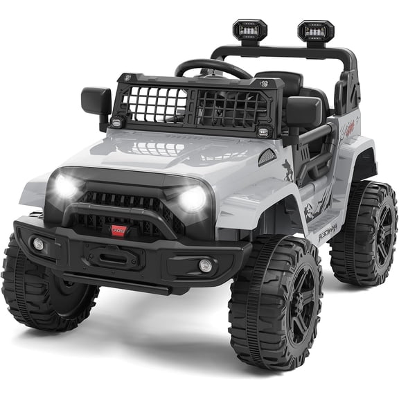 12V Ride on Toys, Electric Car with Remote Control,Ride on Car w/ 4-Wheeler Suspension, 3 Speeds, Led Lights, Bluetooth Music Player, Grey