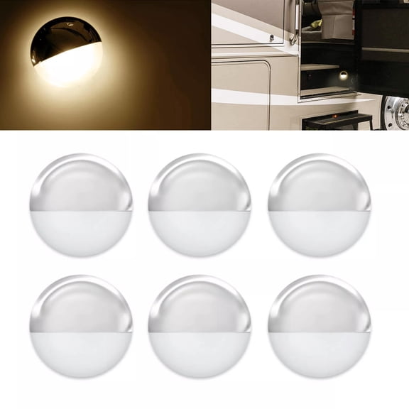 12V Round LED Courtesy Light,1.7inch,Waterproof IP65,Stainless Steel Cover,Warm White,6-Pack,for RV Camper Marine Deck Walkway Stair Light