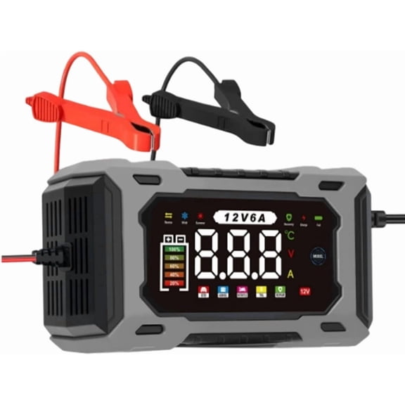 12V Smart Battery Charger Maintainer, Intelligent Pulse Repair Desulfator for Car, Motorcycle, AGM & Marine Batteries, Automatic Trickle Charger with LED Display, Safety Protected (1PCS)