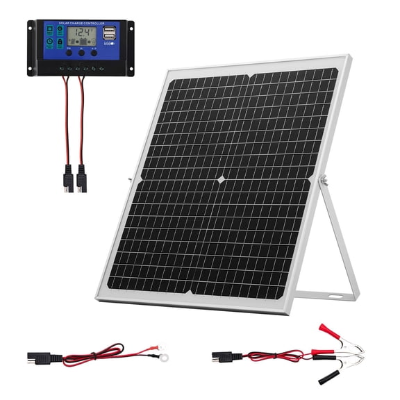 12V Solar Panel Charger 30W with MPPT Controller,Waterproof IP67 Solar Battery Maintainer for Car,Boat,RV,Motorcycle,Trailer,Adjustable Mount