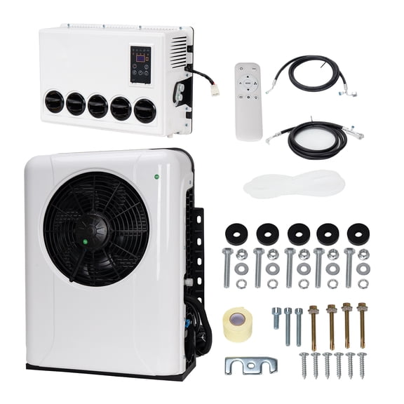 12V Split Parking Air Conditioner for Truck Cab & RV, Up to 12000 BTU DC Engine-Off AC Unit with Remote Control, Universal Fit