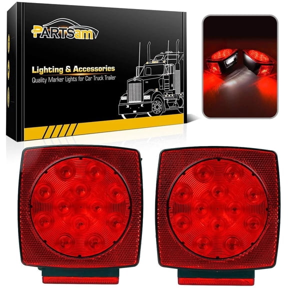 12V Submersible Square Led Trailer Light,Red White LED Stop Turn Tail License Brake Running Light Lamp for Trailers Under 80" Boat Trailer Truck Marine Camper RV Snowmobile,IP68,DOT Compliant