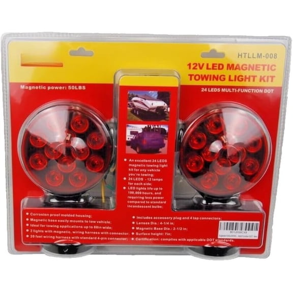 12V   Towing Trailer Light Kit - 24- Multi-Function Stop/Tail/Turn Lights (HTLLM-008) - DOT Approved, 20ft Harness, 4-Pin Connector