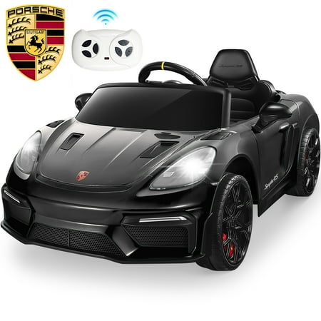 12V Ride on Car Toy, Kids Electric Vehicle Car with Remote Control, Licensed Porsche Powered Electric Car w/ 4 Wheeler, Gift for Grils Boys Ages 3-6, Bluetooth, Black