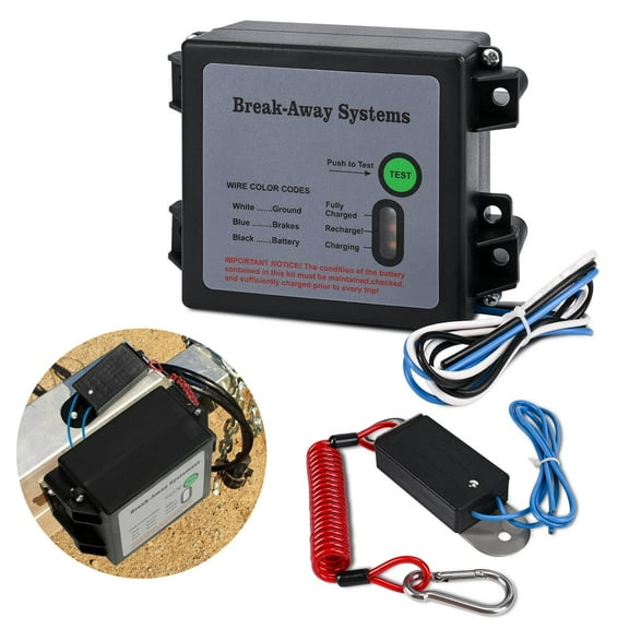 12V Trailer Breakaway Kit with LED Test Light - Electric Break Away System, Universal Waterproof Brake Controller for Vehicles (Battery Not Included)