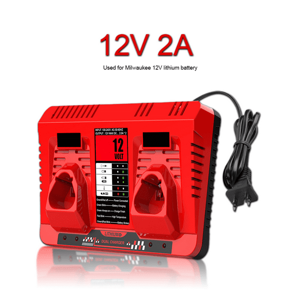 12V Two-Bay Charger for Milwaukee M12 Battery Charger Compatible with Milwaukee 12V Lithium Battery 48-11-2401 48-11-2411 48-11-2460