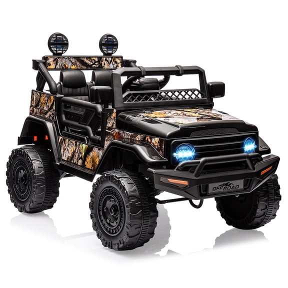 12V Two-Seater Electric Ride-On Truck for Kids, Remote Control, 4-Wheel Spring Suspension, LED Lights, Music, Functional Horn, 3 Speeds, Safe Toddler Electric Vehicle