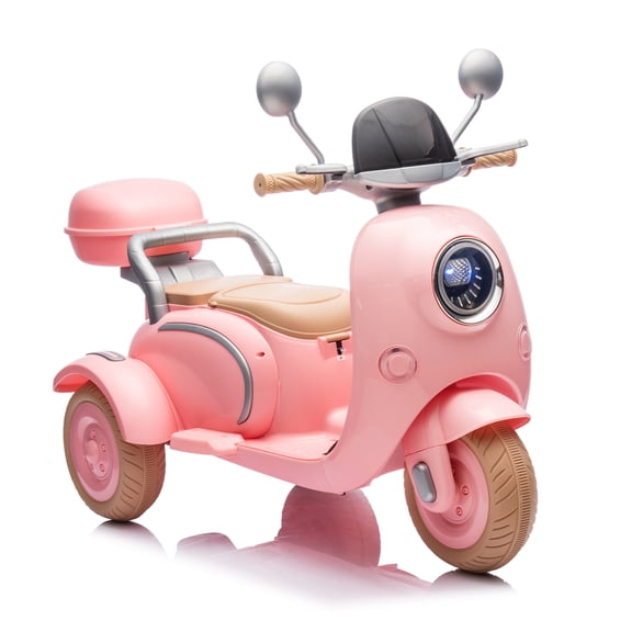 12V Two motors Kids Ride On Level Up Two-seater Electric Motorcycle,Three-wheel Toy w/Music,Bluetooth,USB,Backseat flip adult seat,Portable Storage Hooks&Oversized Trunk,LED Headlight For Kids 3-6.