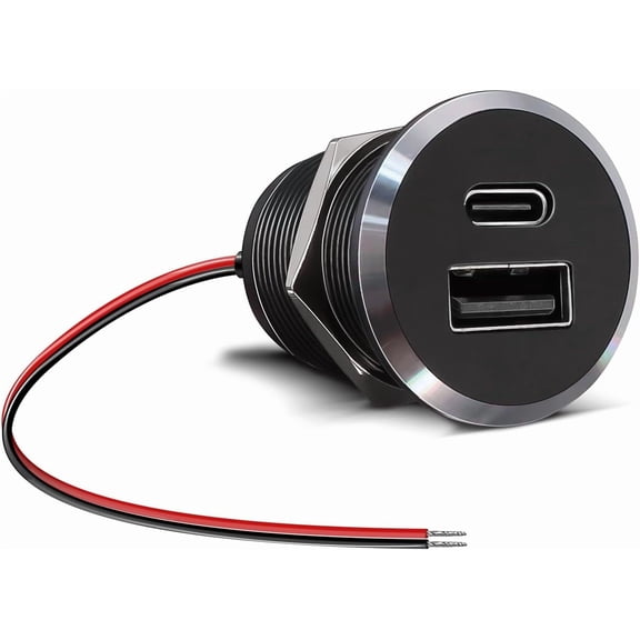 12V USB Outlet All-Aluminum QC 3.0 USB-A & USB-C PD3.0 Dual Fast Car Charger Socket, Recessed Mount Car USB Port for Car Truck Boat RV Camper Van Trailer (Small Version)