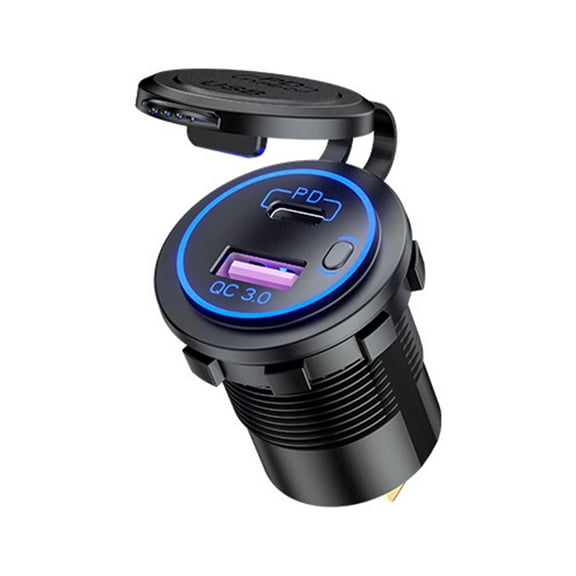 12V USB Outlet, Fast USB Car Charger Adapter with Power Switch, PD QC 3 0 Dual Port, Practical Car Charger Plug for Cameras, Phones, Tablets, and GPS