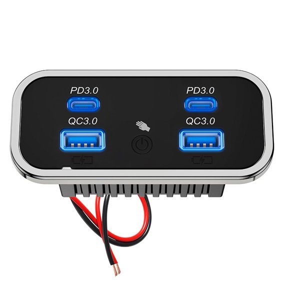 12V USB Outlet Panel RV Charging Panel with 4-Port Car Charger, Dual 20W PD USB-C & Dual 18W QC3.0, Built-in Voltmeter, 12V/24V for Camper Travel Trailer, 4 Options