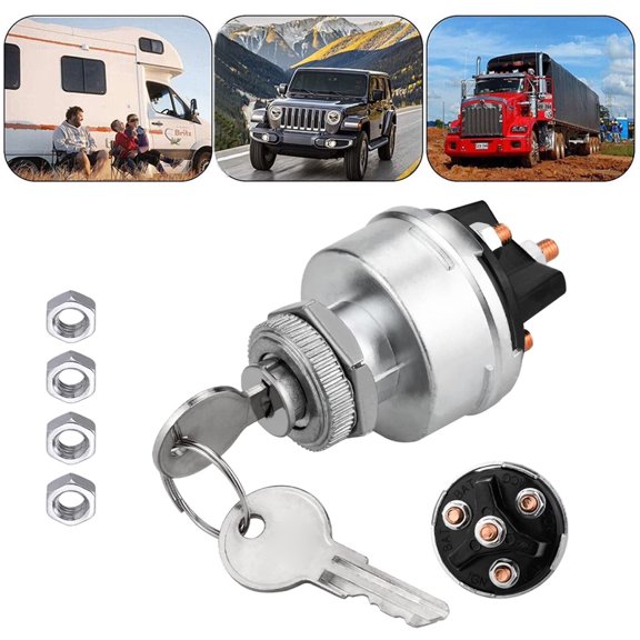 12V Universal 4 Position Ignition Switch with Keys, ACC OFF IGN Start Control Replacement Part, Electrical Accessory for Car, Truck, Tractor and Forklift Equipment