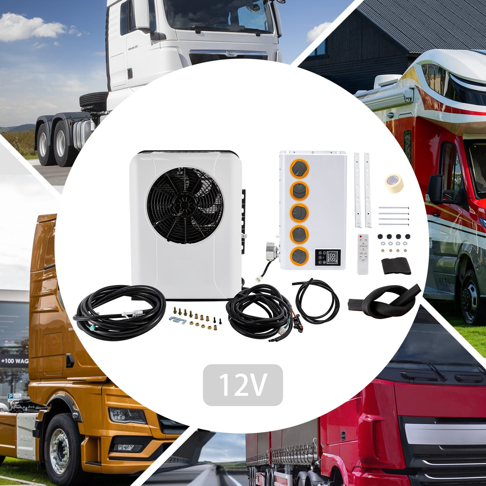 12V Universal Air Conditioner Kit for Truck Bus RV, 6800BTU Portable Electric Split A/C Unit for Caravan Truck Cab Cooling White (Come in 2 Packages)