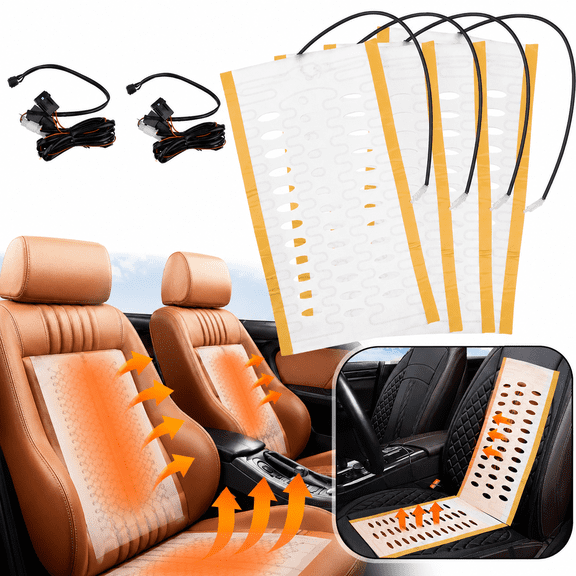 12V Universal Carbon Fiber Car Seat Heater Kit with Round Switch – Heated Seat Warmer US Cars Trucks SUVs Two Pads 3 Level Electronic Thermostat Wiring Harness 24–36W DC12V, 27 ± 3W