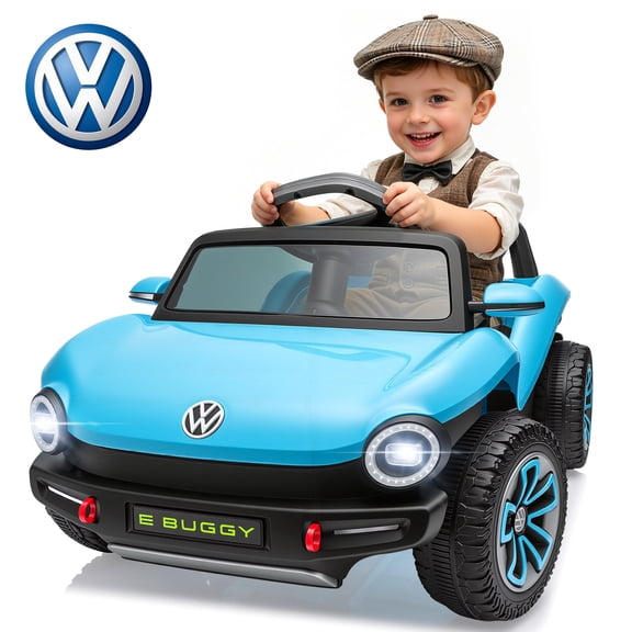12V Volkswagen Beetle Kids Ride On Car with Parent Remote Control, Electric Toy Car with 4 Wheel Suspension, Bluetooth, USB, LED Headlights, Rear Storage, Electric Car for Toddlers Ages 3-5, Blue