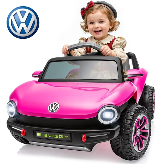 12V Volkswagen Beetle Kids Ride On Car with Parent Remote Control, Electric Toy Car with 4 Wheel Suspension, Bluetooth, USB, LED Headlights, Rear Storage, Electric Car for Toddlers Ages 3-5, Pink