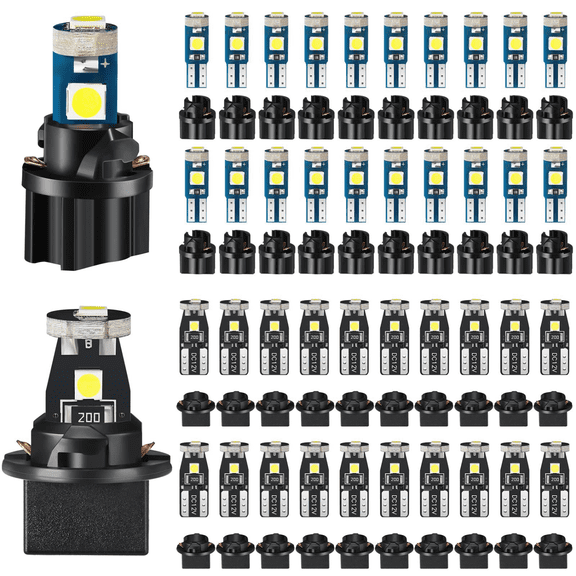 12V White T5 +T10 3030-3SMD with Socket Instrument Cluster Light LED Bulb Replacement Dashboard Panel Gauge Indicator Lamp (40Packļ¼