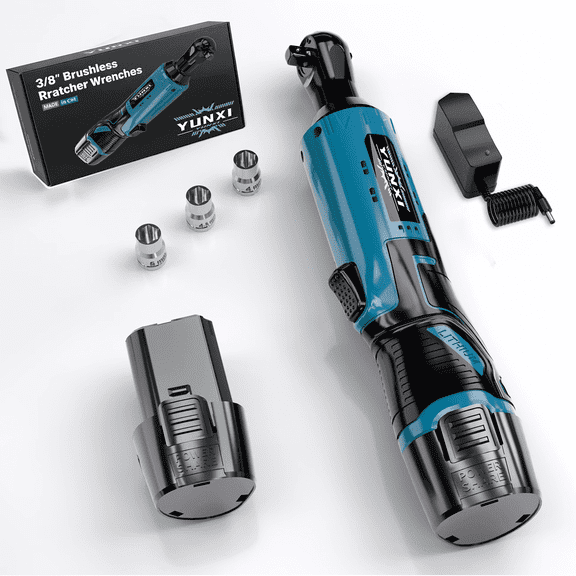 12V cordless ratchet wrench set, 3/8-inch powerful rotating tool, fast charging, adjustable trigger speed, equipped with 1 or 2 lithium-ion batteries