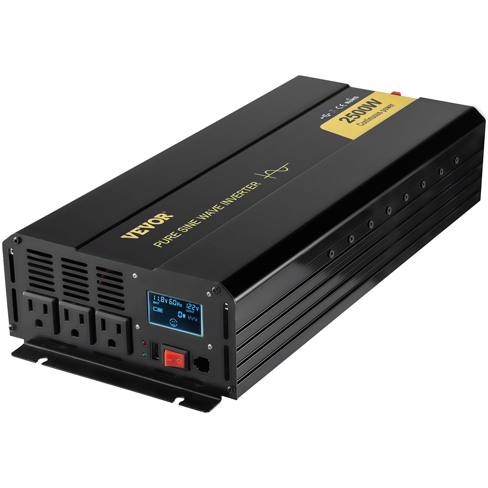 12V to 120V Pure Sine Wave Inverter 2500W, with USB Port, LCD Screen ...