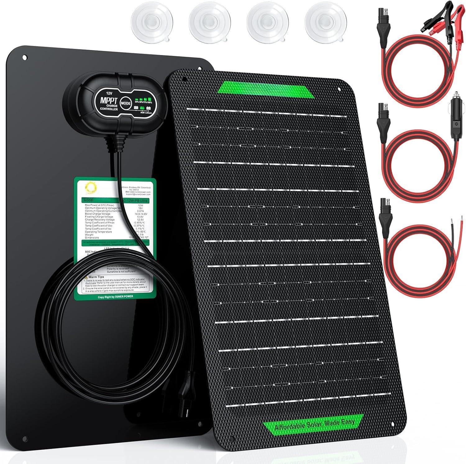 Ultrasmart Adapter 12W 12V Solar Charger & Maintainer PRO, Built-in UltraSmart MPPT Charge ...