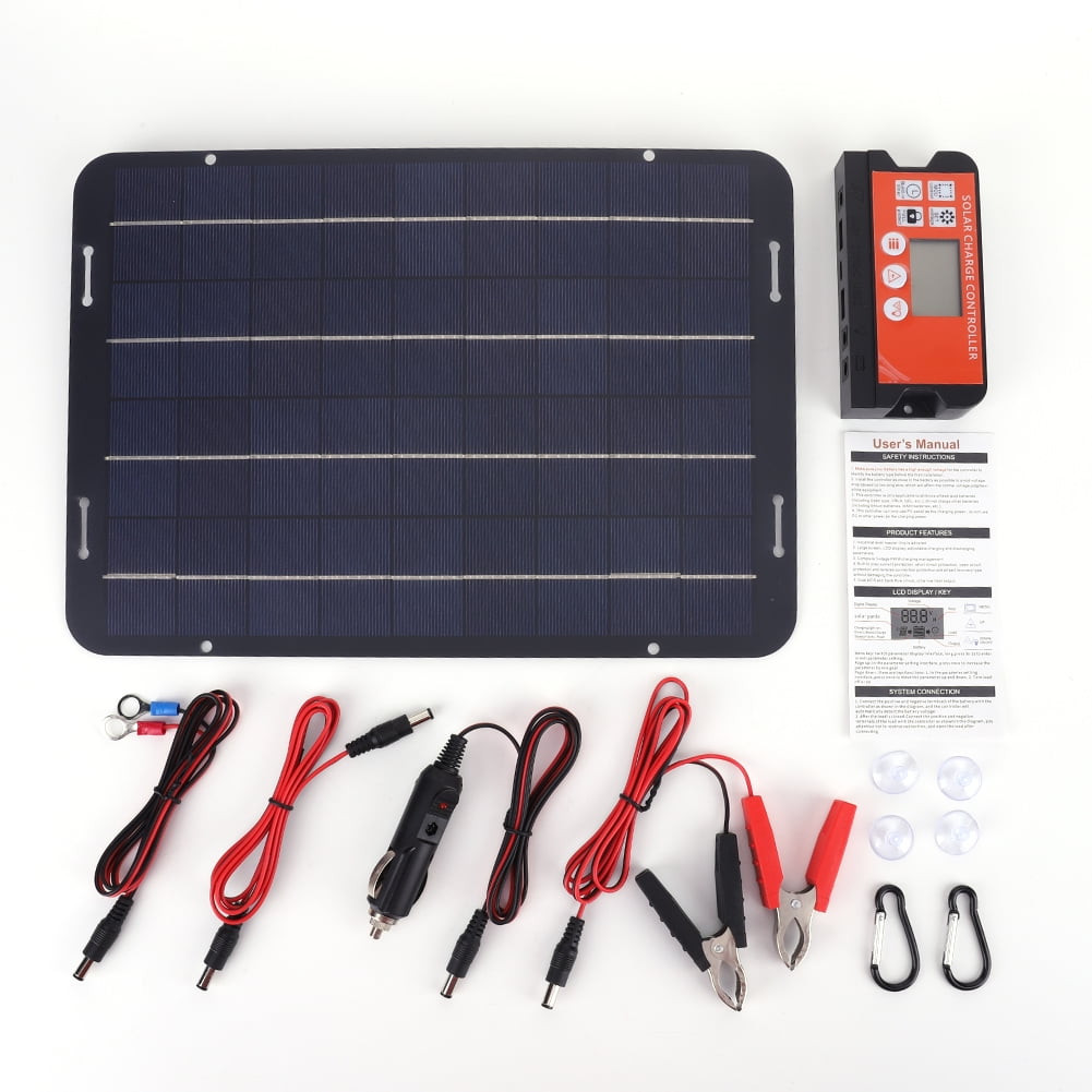 12W 18V Polycrystalline Solar Panel Charger Kit with 60A Solar Charge Controller, 12V/24V Auto Solar Battery Charger with Dual USB & Type-C Output for Car RV Boat (XXP330-CON10)