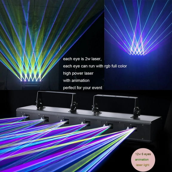 12W 6 lens RGB Full Color Laser Animation DJ Lights Beam Projector Stage Lights