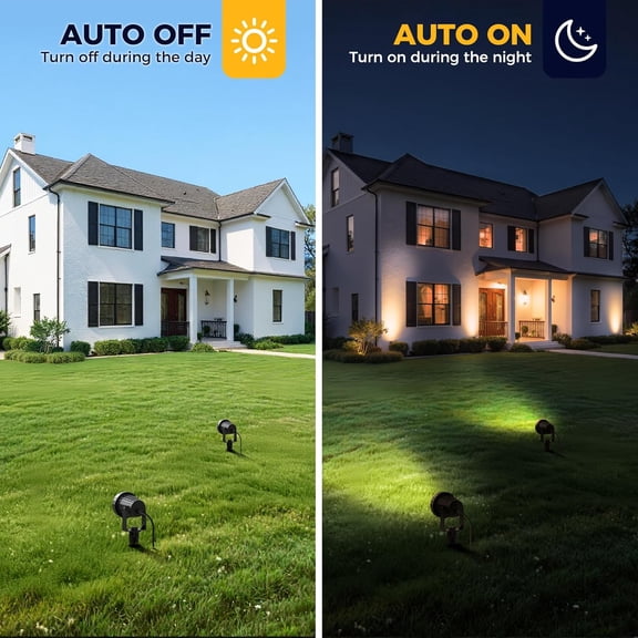 12W Dusk to Outdoor Lighting, Auto On/Off 3000K Landscape Outdoor Spotlight, IP66 Waterproof Plug in Spot Lights for Yard, Garden, House, Pathway, Plant(2 Pack)