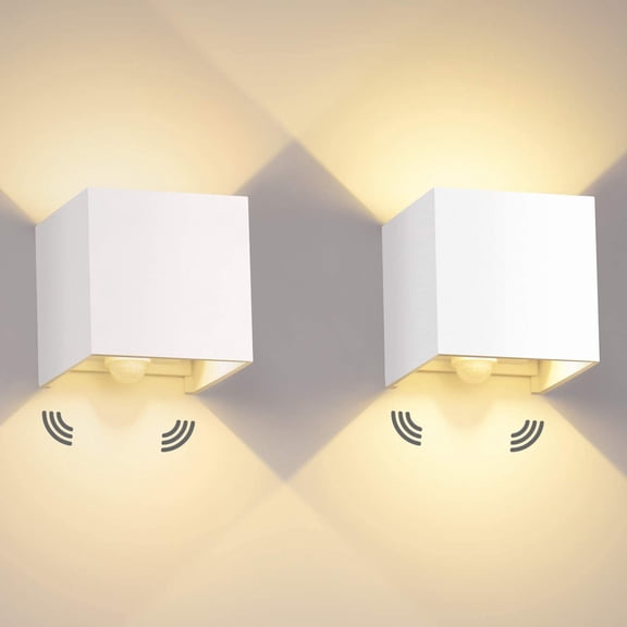 12W Indoor/Outdoor Led Wall Light 2 Pieces With Motion Sensor Wall Sconce 3000K Ip65 Waterproof Wall Lamp With Adjustable Beam Angle Up Down Design