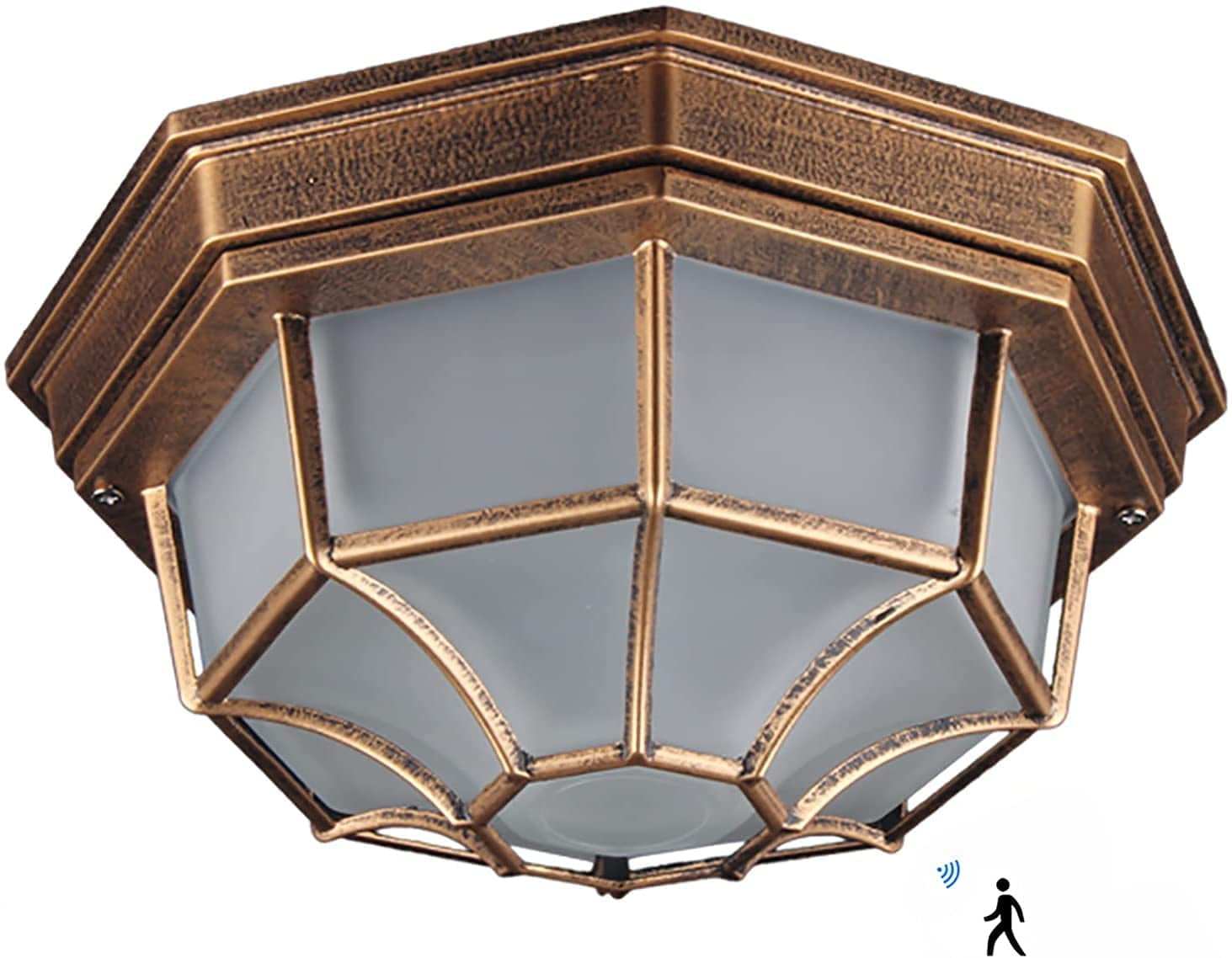 12W LED outdoor ceiling light with motion detector illumination, metal wall metal/bronze glass outdoor ceiling light
