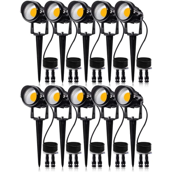 12W Low Voltage LED Landscape Lights with Connectors, Outdoor 12V Super Warm White (900LM) Waterproof Garden Pathway Lights Wall Tree Flag Spotlights with Spike Stand (10 Pack with Connector)