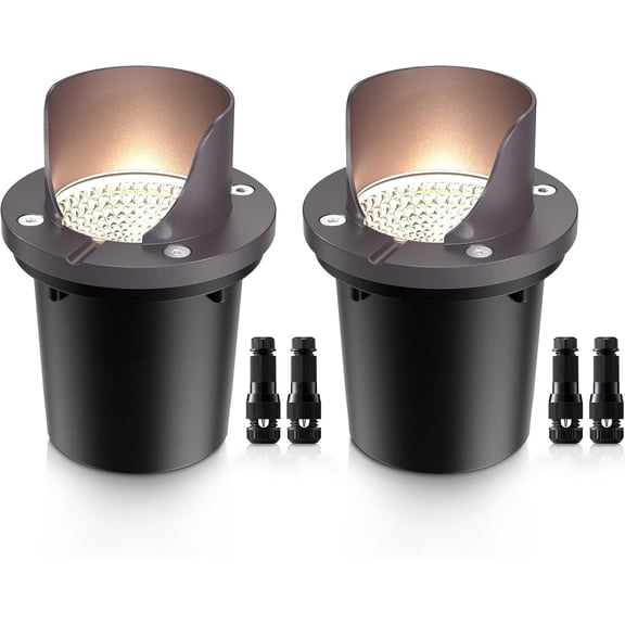 12W Low age Landscape Lighting Shielded Well Lights Landscape LED in Ground Waterproof 12V-24V Low age Outdoor in Ground Lights with Connectors for Pathway Garden 2 Pack