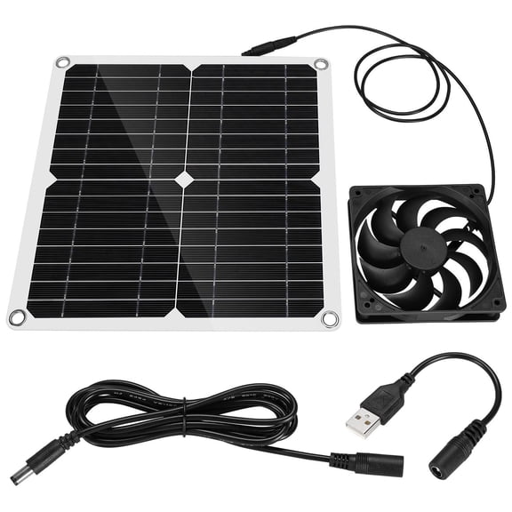 12W Solar Panel Exhaust Fan Outdoor Cooling Portable 12V Mini Ventilator for Greenhouse Camping Chicken House Pet House USB Solar Panel