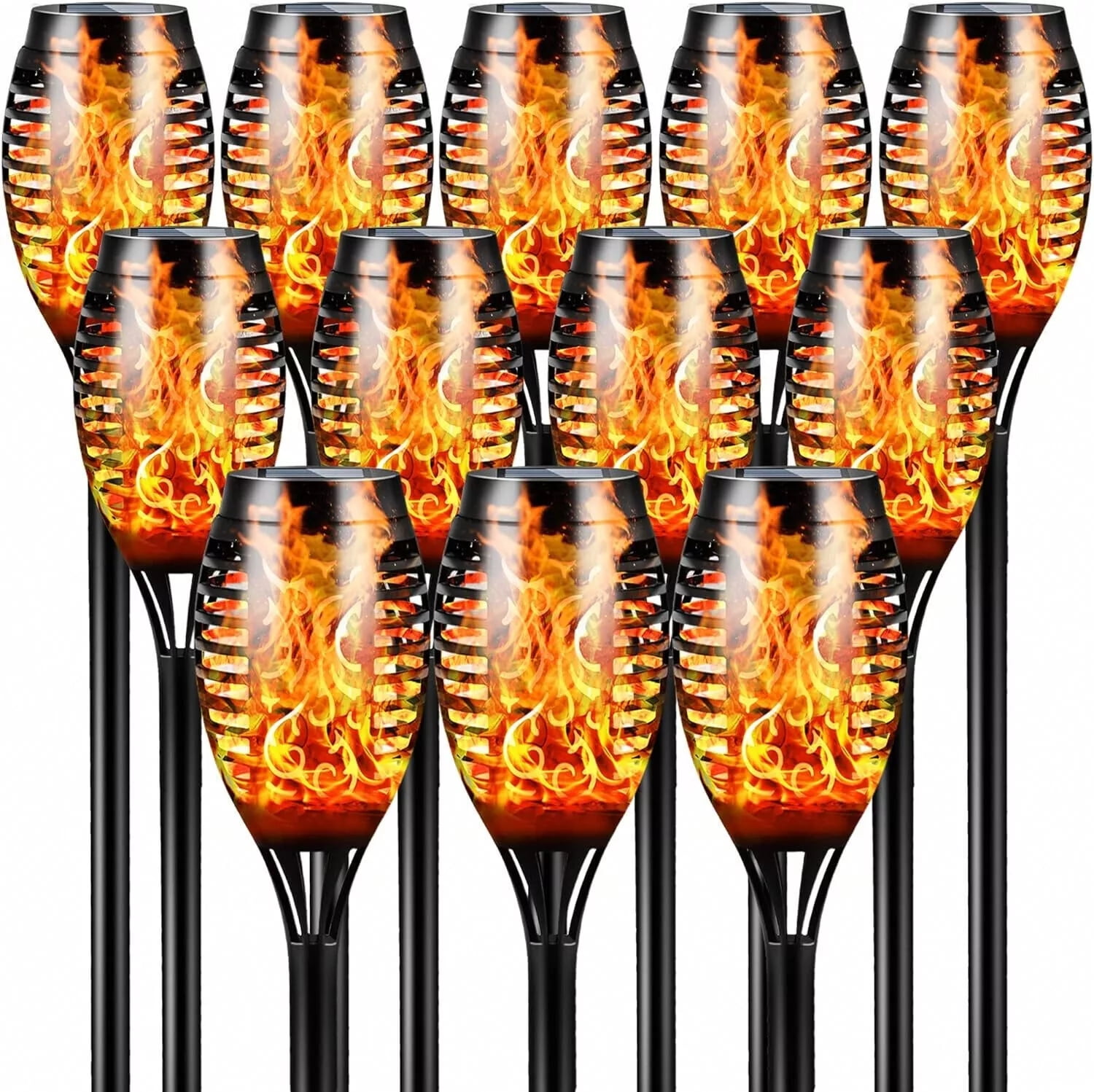 12X 12 LED Solar Torch Flame Lights Outdoor Garden Flickering Lamps Waterproof