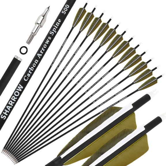 12X 30" Carbon Arrows SP500 Shaft 4" Turkey Feather Recurve Compound Bow Hunting Target