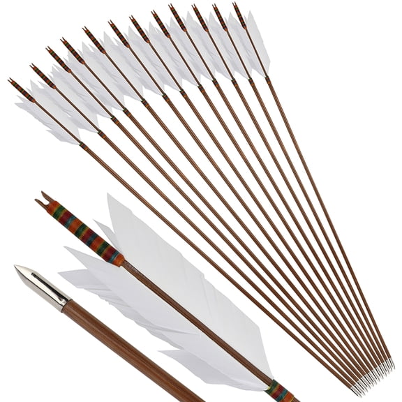12X 33" Bamboo Arrows 4'' Turkey Feathers Archery Longbow Recurve Bow Hunting Target