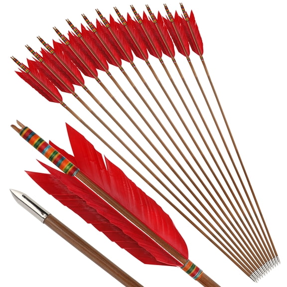 12X 33" Bamboo Arrows 4'' Turkey Feathers Archery Longbow Recurve Bow Hunting Target