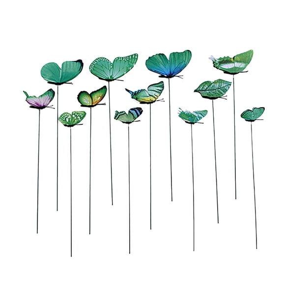 12X Butterfly Rods Clearance! Nomeni Simulation Butterfly Plug Garden Home Vase Decoration 12Pc Green, Fake Flowers Promotion Sale! Green