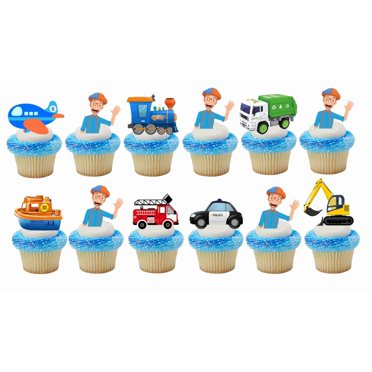 24 Edible Blippi Wafer Paper Cupcake Toppers - 1.7" Circles Kids Birthday Party