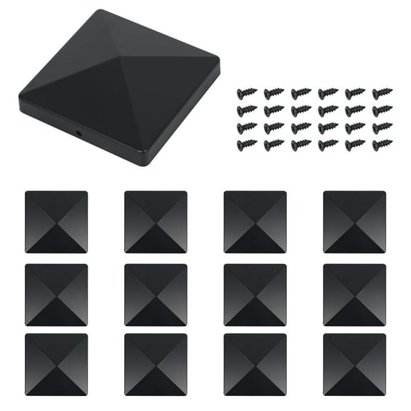 12X Fence Post Cap Black ABS Plastic Pyramid Caps 4''x4'' w/ Nails Protect Fence