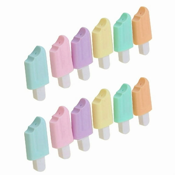 12X Kawaii Highlighter Pens, Neon Color Markers, 6Pcs Bright Drawing Pens, Cartoon Ice-Cream Shaped