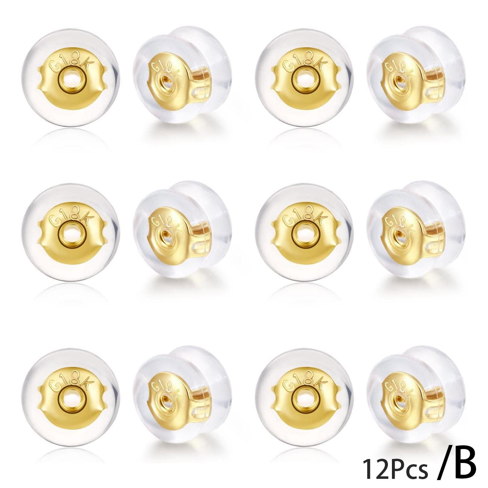 12X Locking Secure Earring Backs For Studs, Silicone Gold Silver