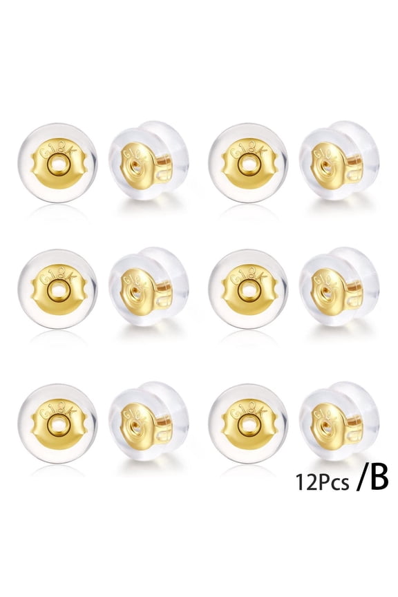 12X Locking Secure Earring Backs For Studs, Silicone Gold Silver Earring W8H3